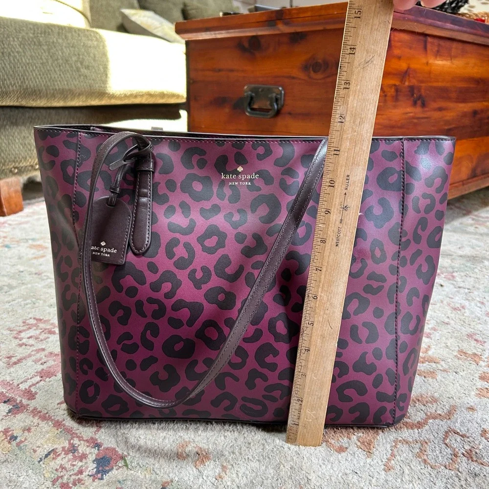 Kate Spade Tote Bag Womens Large Plum Black Leopard Animal Print Shoulder Bag